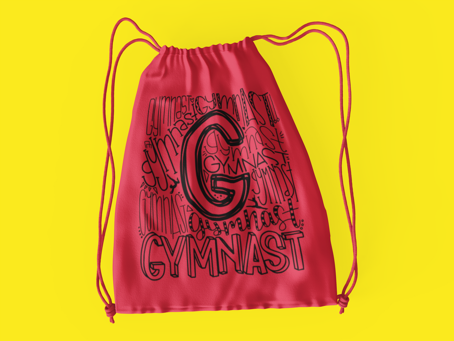 Gymnast Typograph Drawstring Bag