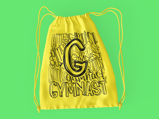 Gymnast Typograph Drawstring Bag