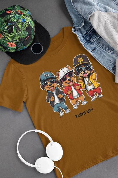 Turn Up, Hip-Hop, Animal, T-shirt, Dog, Youth, Children, Animal, Soft, Stylish, Comfortable, Fun, unique, Cotton, DTF, Direct To Fabric
