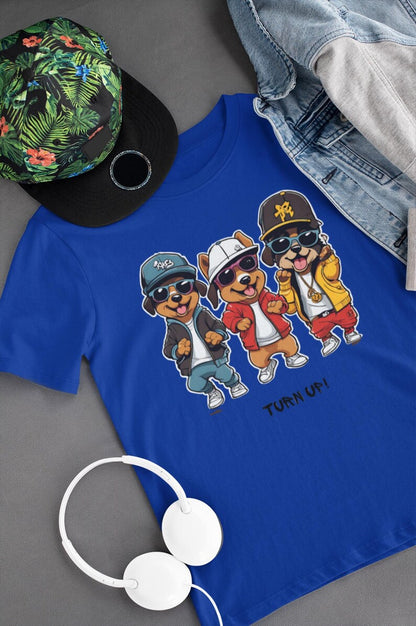Turn Up, Hip-Hop, Animal, T-shirt, Dog, Youth, Children, Animal, Soft, Stylish, Comfortable, Fun, unique, Cotton, DTF, Direct To Fabric